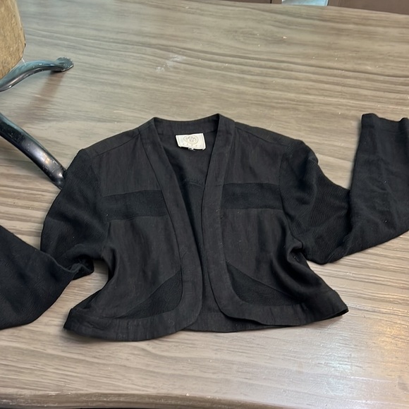 VINTAGE MZM SPORT CROPPED LINEN & KNIT JACKET TOP SIZ MEDIUM - Picture 12 of 16